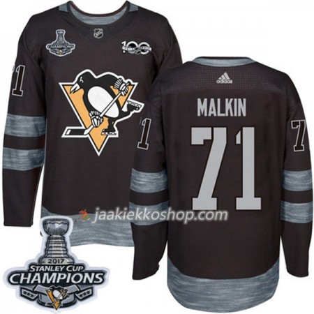 Miehille NHL Pittsburgh Penguins Pelipaita Evgeni Malkin 71 1917-2017 100th Anniversary Adidas Musta 2017 Stanley Cup Champions Authentic